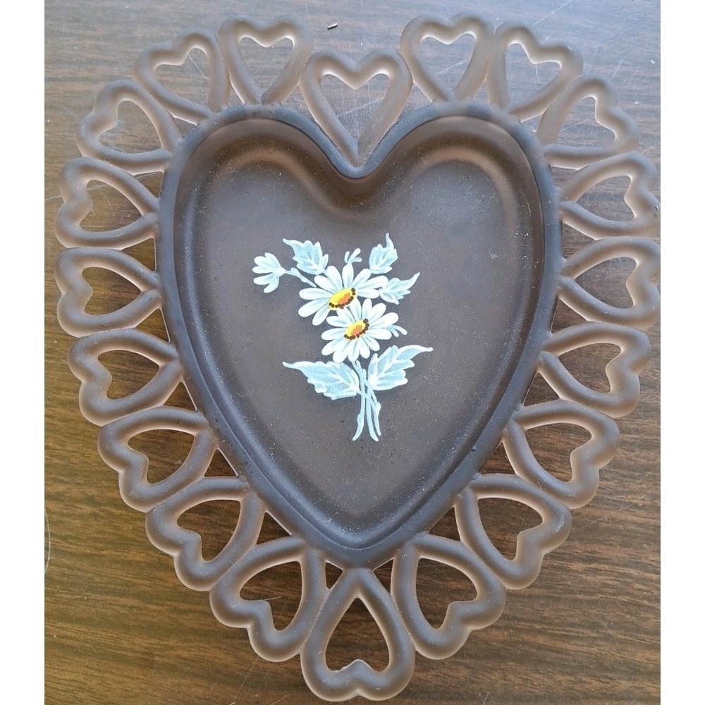 VTG Westmoreland Chocolate Heart With Daisies Trinket‎ Dish
